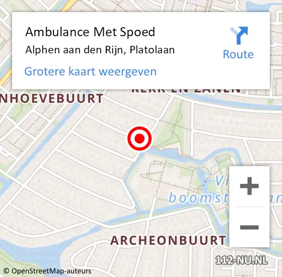 Locatie op kaart van de 112 melding: Ambulance Met Spoed Naar Alphen aan den Rijn, Platolaan op 19 september 2024 22:21