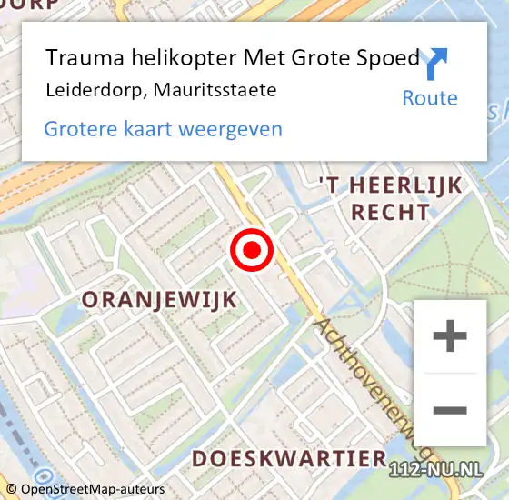 Locatie op kaart van de 112 melding: Trauma helikopter Met Grote Spoed Naar Leiderdorp, Mauritsstaete op 19 september 2024 22:31