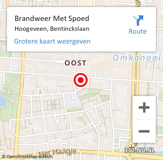 Locatie op kaart van de 112 melding: Brandweer Met Spoed Naar Hoogeveen, Bentinckslaan op 19 september 2024 22:46