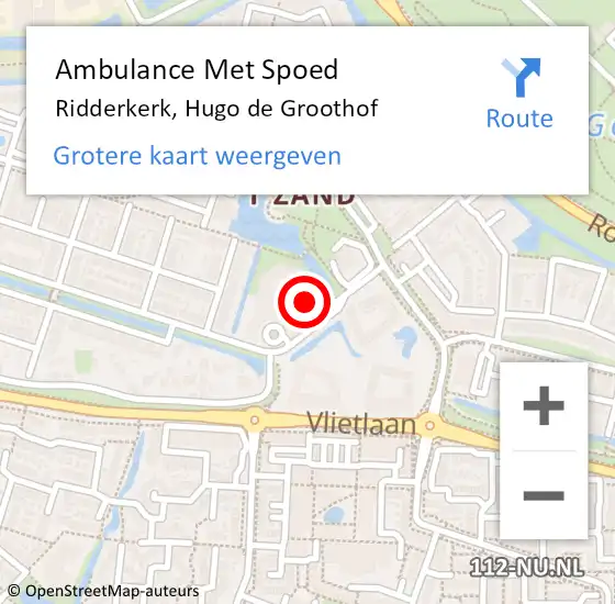 Locatie op kaart van de 112 melding: Ambulance Met Spoed Naar Ridderkerk, Hugo de Groothof op 19 september 2024 23:07