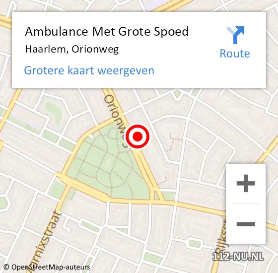 Locatie op kaart van de 112 melding: Ambulance Met Grote Spoed Naar Haarlem, Orionweg op 19 september 2024 23:25