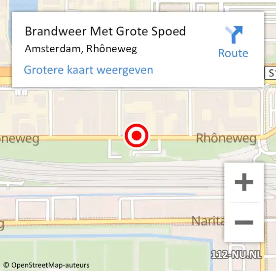 Locatie op kaart van de 112 melding: Brandweer Met Grote Spoed Naar Amsterdam, Rhôneweg op 19 september 2024 23:25