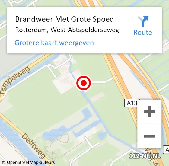 Locatie op kaart van de 112 melding: Brandweer Met Grote Spoed Naar Rotterdam, West-Abtspolderseweg op 20 september 2024 00:11