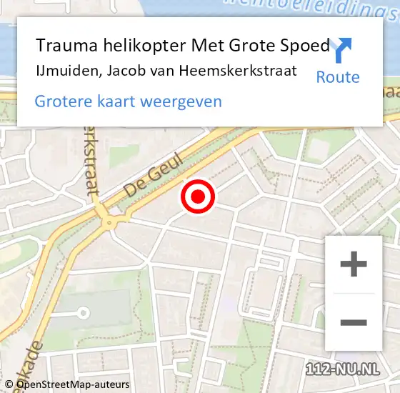 Locatie op kaart van de 112 melding: Trauma helikopter Met Grote Spoed Naar IJmuiden, Jacob van Heemskerkstraat op 20 september 2024 01:24