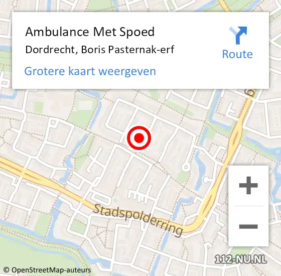 Locatie op kaart van de 112 melding: Ambulance Met Spoed Naar Dordrecht, Boris Pasternak-erf op 20 september 2024 01:34