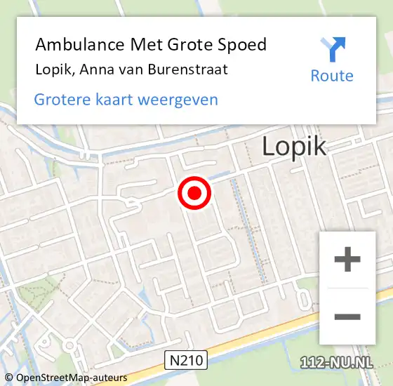 Locatie op kaart van de 112 melding: Ambulance Met Grote Spoed Naar Lopik, Anna van Burenstraat op 20 september 2024 03:10