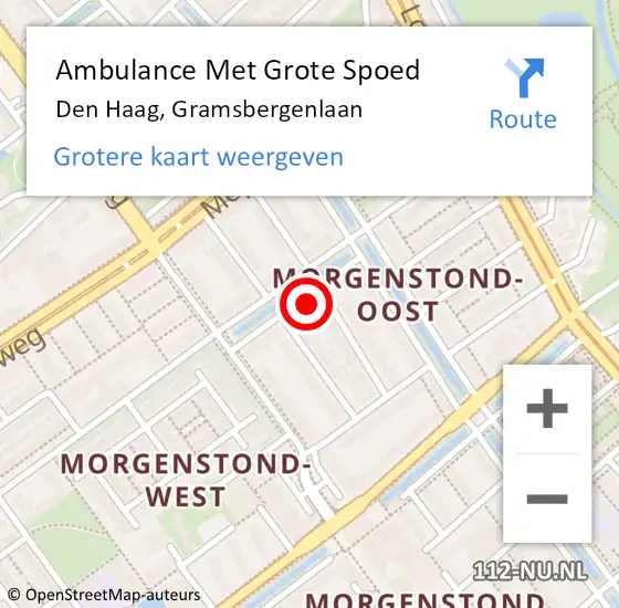 Locatie op kaart van de 112 melding: Ambulance Met Grote Spoed Naar Den Haag, Gramsbergenlaan op 20 september 2024 03:21