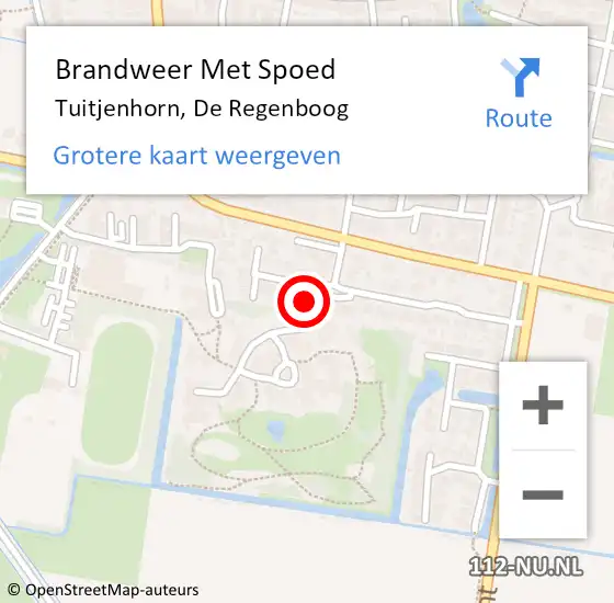 Locatie op kaart van de 112 melding: Brandweer Met Spoed Naar Tuitjenhorn, De Regenboog op 20 september 2024 04:16