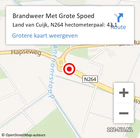 Locatie op kaart van de 112 melding: Brandweer Met Grote Spoed Naar Land van Cuijk, N264 hectometerpaal: 43,1 op 20 september 2024 06:54