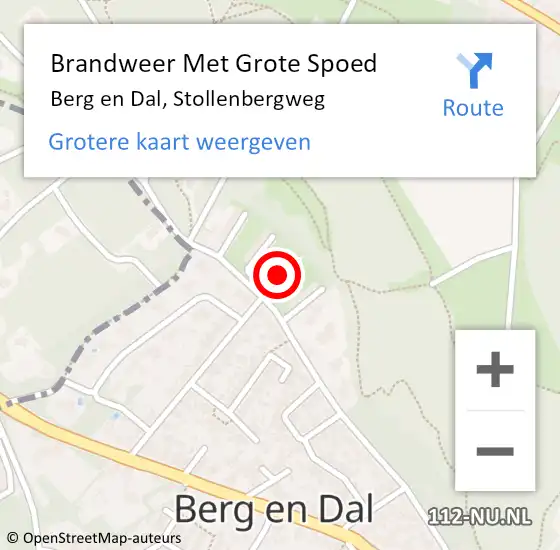 Locatie op kaart van de 112 melding: Brandweer Met Grote Spoed Naar Berg en Dal, Stollenbergweg op 20 september 2024 07:57