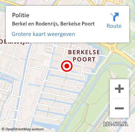 Locatie op kaart van de 112 melding: Politie Berkel en Rodenrijs, Berkelse Poort op 20 september 2024 08:14