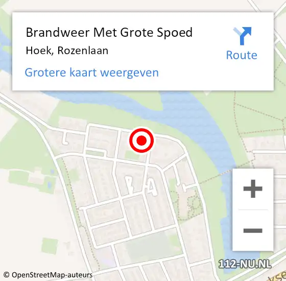 Locatie op kaart van de 112 melding: Brandweer Met Grote Spoed Naar Hoek, Rozenlaan op 20 september 2024 08:35