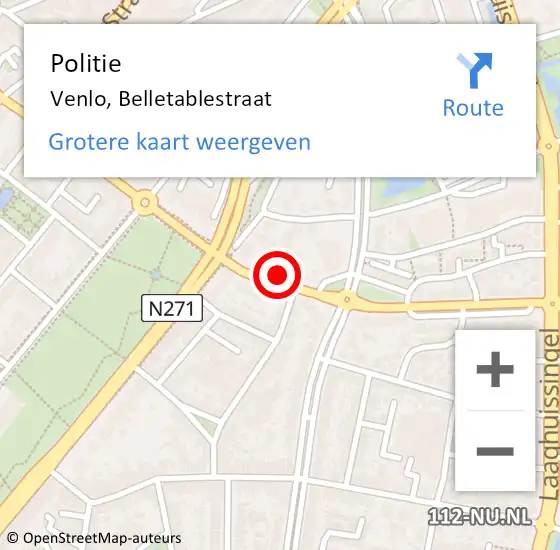 Locatie op kaart van de 112 melding: Politie Venlo, Belletablestraat op 20 september 2024 08:39