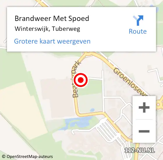 Locatie op kaart van de 112 melding: Brandweer Met Spoed Naar Winterswijk, Tuberweg op 20 september 2024 08:44