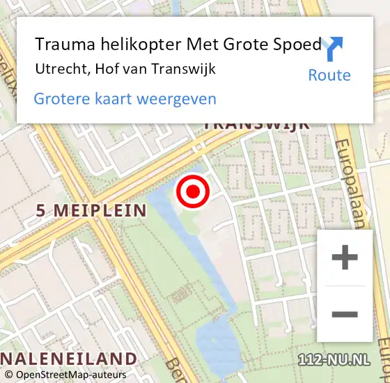 Locatie op kaart van de 112 melding: Trauma helikopter Met Grote Spoed Naar Utrecht, Hof van Transwijk op 20 september 2024 08:47