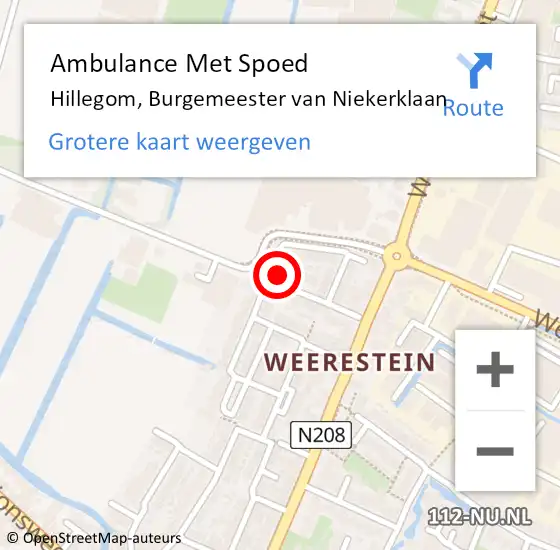 Locatie op kaart van de 112 melding: Ambulance Met Spoed Naar Hillegom, Burgemeester van Niekerklaan op 20 september 2024 08:57