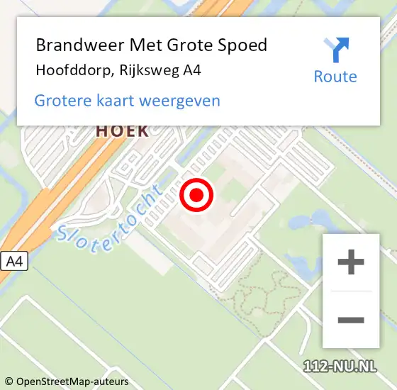 Locatie op kaart van de 112 melding: Brandweer Met Grote Spoed Naar Hoofddorp, Rijksweg A4 op 20 september 2024 08:59