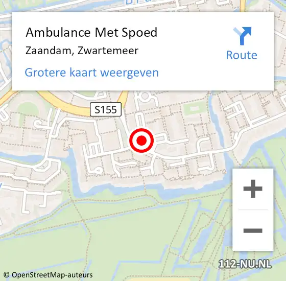 Locatie op kaart van de 112 melding: Ambulance Met Spoed Naar Zaandam, Zwartemeer op 20 september 2024 09:01