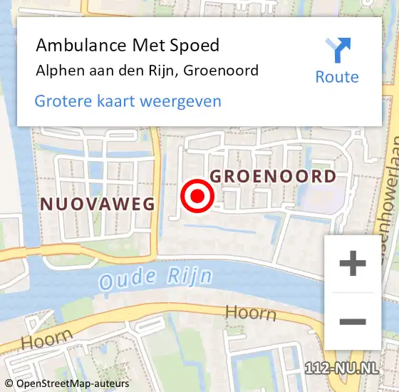 Locatie op kaart van de 112 melding: Ambulance Met Spoed Naar Alphen aan den Rijn, Groenoord op 20 september 2024 09:02