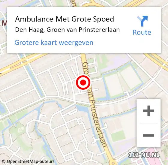 Locatie op kaart van de 112 melding: Ambulance Met Grote Spoed Naar Den Haag, Groen van Prinstererlaan op 20 september 2024 09:18