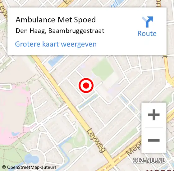 Locatie op kaart van de 112 melding: Ambulance Met Spoed Naar Den Haag, Baambruggestraat op 20 september 2024 09:43