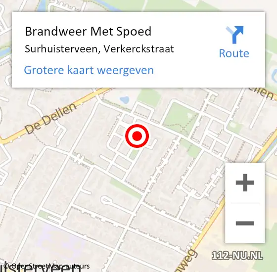 Locatie op kaart van de 112 melding: Brandweer Met Spoed Naar Surhuisterveen, Verkerckstraat op 20 september 2024 10:09