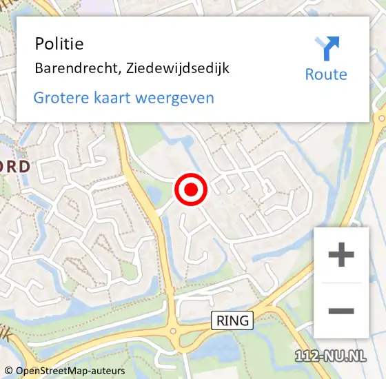 Locatie op kaart van de 112 melding: Politie Barendrecht, Ziedewijdsedijk op 20 september 2024 10:20