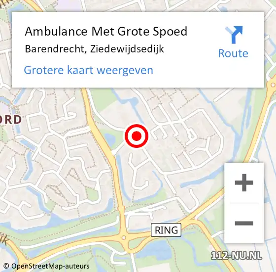 Locatie op kaart van de 112 melding: Ambulance Met Grote Spoed Naar Barendrecht, Ziedewijdsedijk op 20 september 2024 10:21