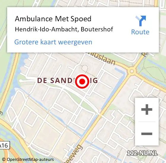 Locatie op kaart van de 112 melding: Ambulance Met Spoed Naar Hendrik-Ido-Ambacht, Boutershof op 20 september 2024 10:25