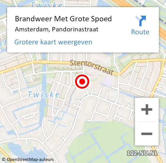 Locatie op kaart van de 112 melding: Brandweer Met Grote Spoed Naar Amsterdam, Pandorinastraat op 20 september 2024 10:59