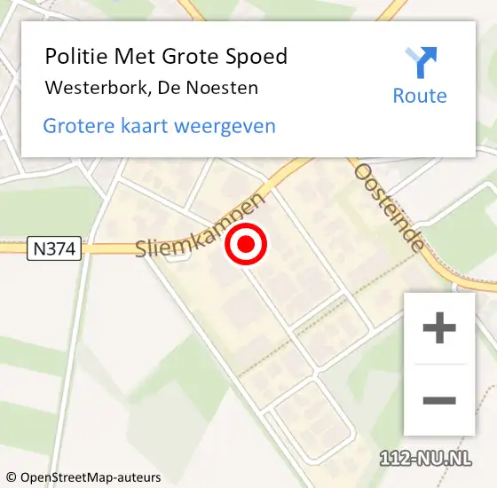 Locatie op kaart van de 112 melding: Politie Met Grote Spoed Naar Westerbork, De Noesten op 20 september 2024 11:11