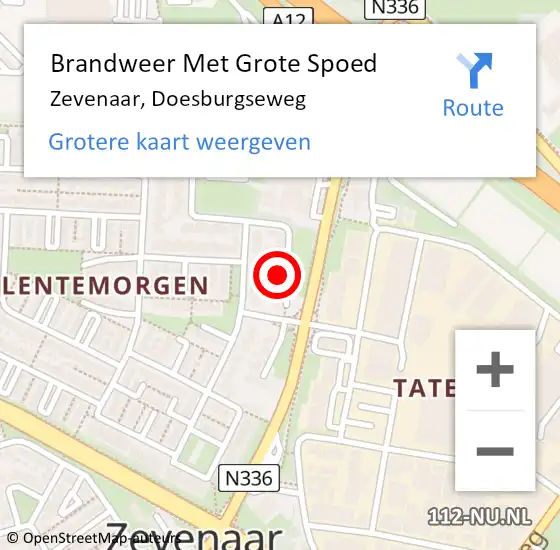 Locatie op kaart van de 112 melding: Brandweer Met Grote Spoed Naar Zevenaar, Doesburgseweg op 20 september 2024 11:46