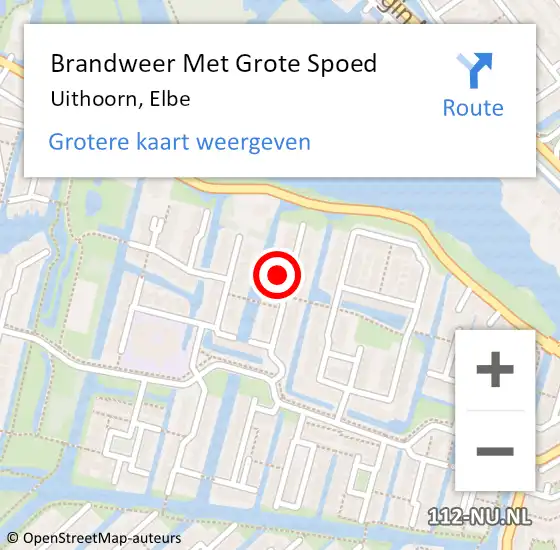 Locatie op kaart van de 112 melding: Brandweer Met Grote Spoed Naar Uithoorn, Elbe op 20 september 2024 11:52