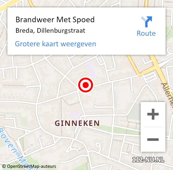 Locatie op kaart van de 112 melding: Brandweer Met Spoed Naar Breda, Dillenburgstraat op 20 september 2024 12:01