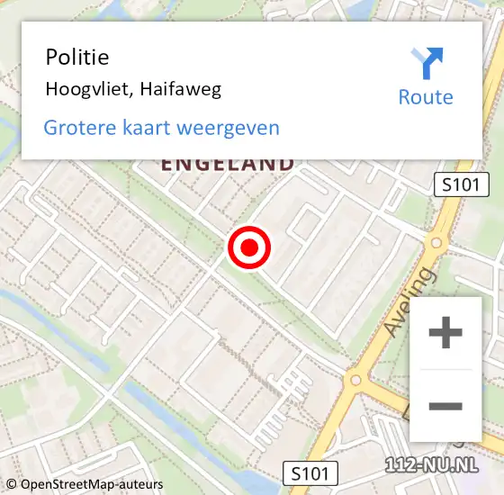 Locatie op kaart van de 112 melding: Politie Hoogvliet, Haifaweg op 20 september 2024 12:12