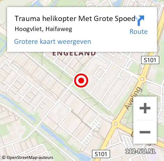 Locatie op kaart van de 112 melding: Trauma helikopter Met Grote Spoed Naar Hoogvliet, Haifaweg op 20 september 2024 12:15