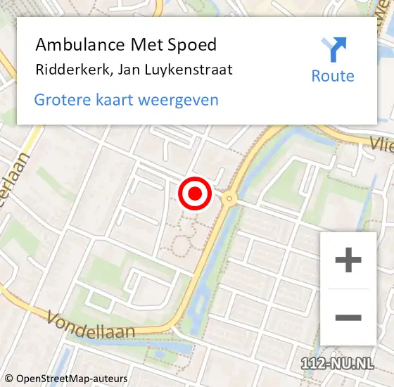 Locatie op kaart van de 112 melding: Ambulance Met Spoed Naar Ridderkerk, Jan Luykenstraat op 20 september 2024 12:16