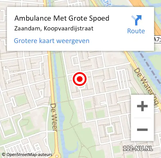 Locatie op kaart van de 112 melding: Ambulance Met Grote Spoed Naar Zaandam, Koopvaardijstraat op 20 september 2024 12:19