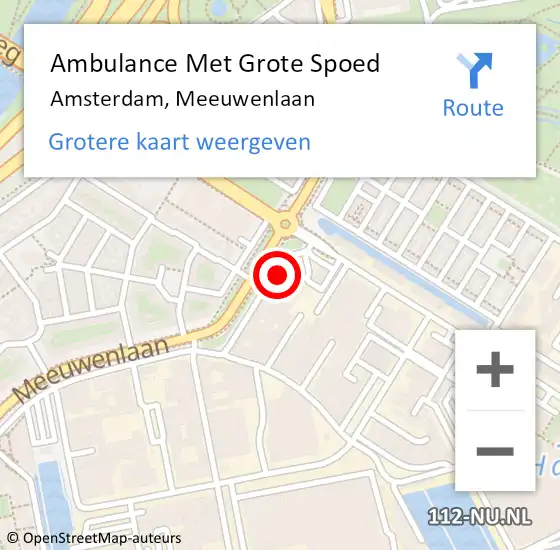 Locatie op kaart van de 112 melding: Ambulance Met Grote Spoed Naar Amsterdam, Meeuwenlaan op 20 september 2024 12:20