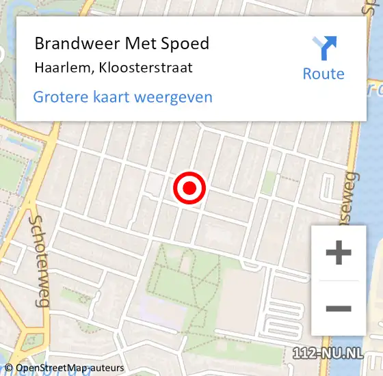 Locatie op kaart van de 112 melding: Brandweer Met Spoed Naar Haarlem, Kloosterstraat op 20 september 2024 12:26