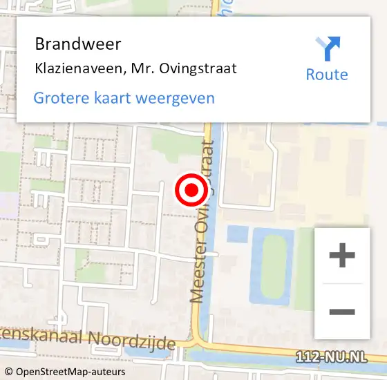 Locatie op kaart van de 112 melding: Brandweer Klazienaveen, Mr. Ovingstraat op 20 september 2024 12:26