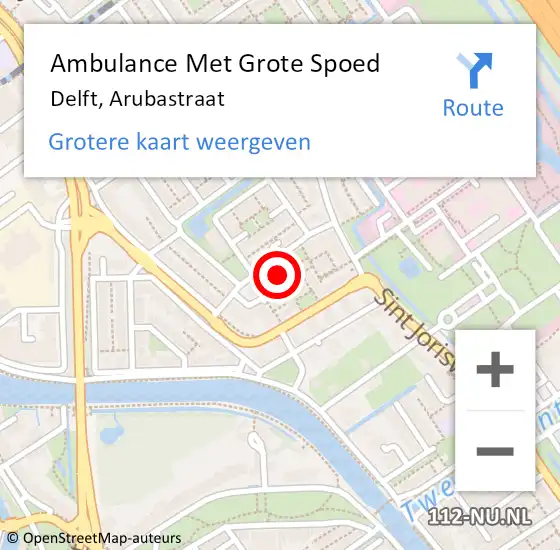 Locatie op kaart van de 112 melding: Ambulance Met Grote Spoed Naar Delft, Arubastraat op 20 september 2024 12:33