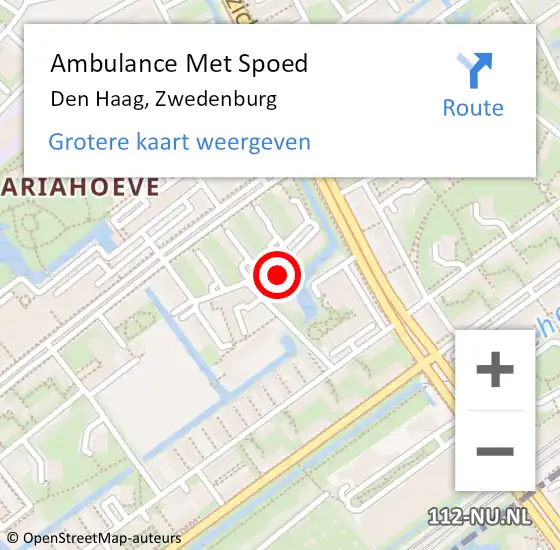 Locatie op kaart van de 112 melding: Ambulance Met Spoed Naar Den Haag, Zwedenburg op 20 september 2024 12:50