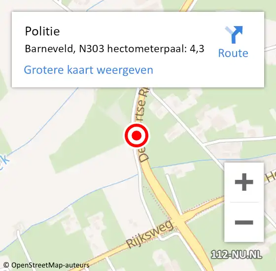 Locatie op kaart van de 112 melding: Politie Barneveld, N303 hectometerpaal: 4,3 op 20 september 2024 12:54