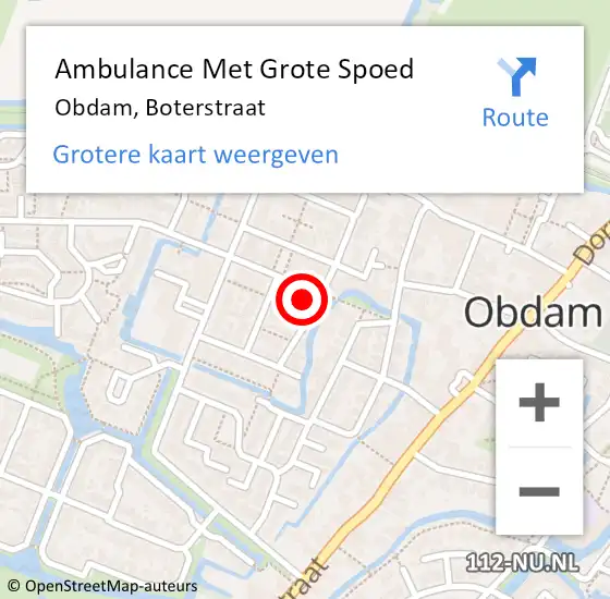 Locatie op kaart van de 112 melding: Ambulance Met Grote Spoed Naar Obdam, Boterstraat op 20 september 2024 13:10