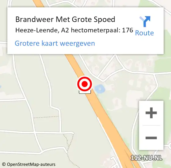 Locatie op kaart van de 112 melding: Brandweer Met Grote Spoed Naar Heeze-Leende, A2 hectometerpaal: 176 op 20 september 2024 13:20