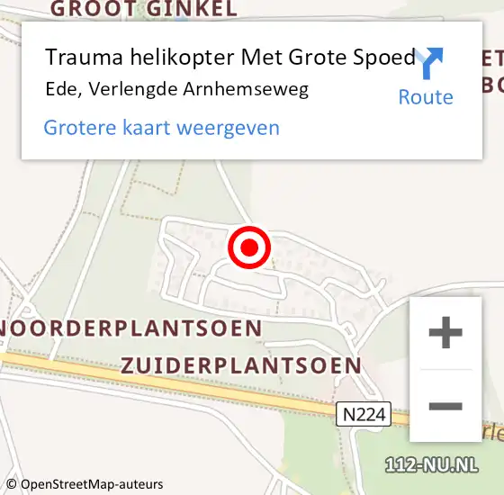 Locatie op kaart van de 112 melding: Trauma helikopter Met Grote Spoed Naar Ede, Verlengde Arnhemseweg op 20 september 2024 13:26