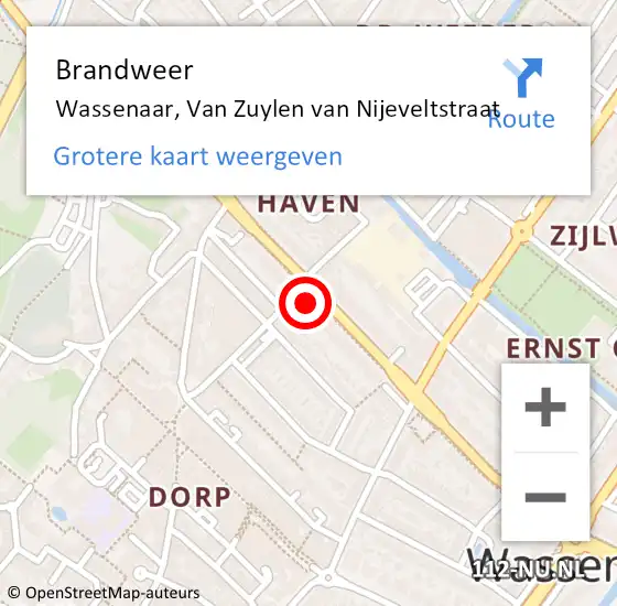 Locatie op kaart van de 112 melding: Brandweer Wassenaar, Van Zuylen van Nijeveltstraat op 20 september 2024 13:28