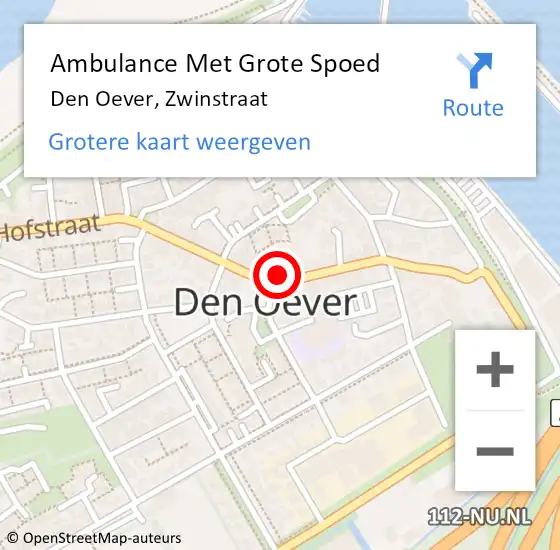 Locatie op kaart van de 112 melding: Ambulance Met Grote Spoed Naar Den Oever, Zwinstraat op 20 september 2024 13:48