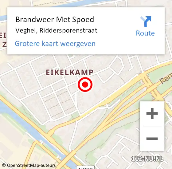 Locatie op kaart van de 112 melding: Brandweer Met Spoed Naar Veghel, Riddersporenstraat op 20 september 2024 13:52